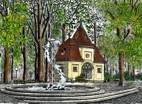 Bad Rothenfelde, Gartenhaus mit Springbrunnen