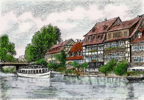Bamberg, Klein Venedig  mit Ausflugsschiff