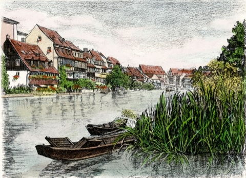 Bamberg, Klein-Venedig mit Fischerboot