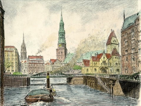 Hamburg, Zollkanal mit St. Katharinen