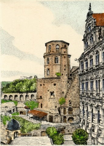 Heidelberg, Friedrichsbau mit Glockenturm