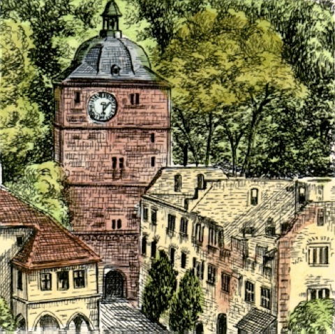 Heidelberg, Schloß Innenhof mit Schloßturm