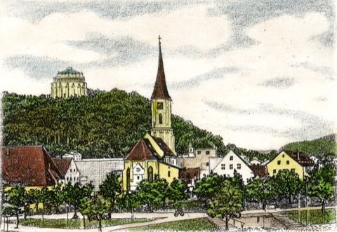 Kelheim, Stadtansicht mit Kirche