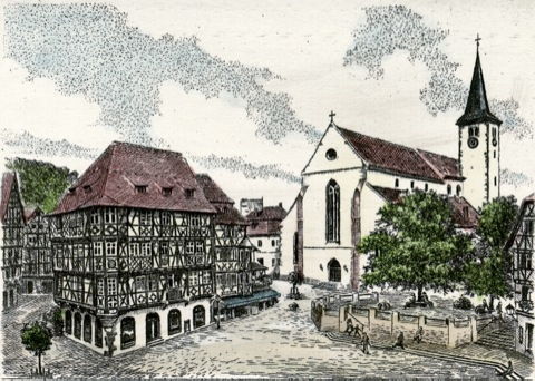 Mosbach/Bd., Marktplatz mit Kirche