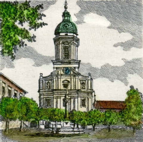 Neuburg/Donau, Hofkirche mit Säule