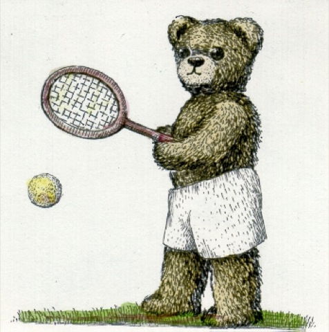 Teddy mit Tennisschläger