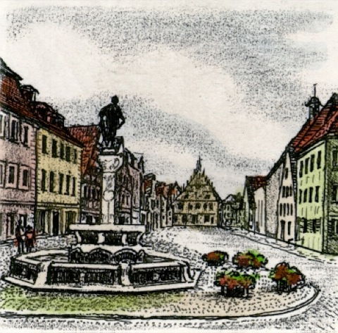 Weißenburg, Rathaus mit Kaiser-Ludwig Brunnen