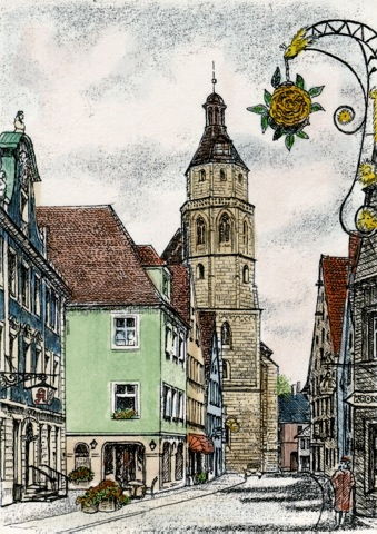 Weißenburg, Rosenstraße  mit Andreaskirche