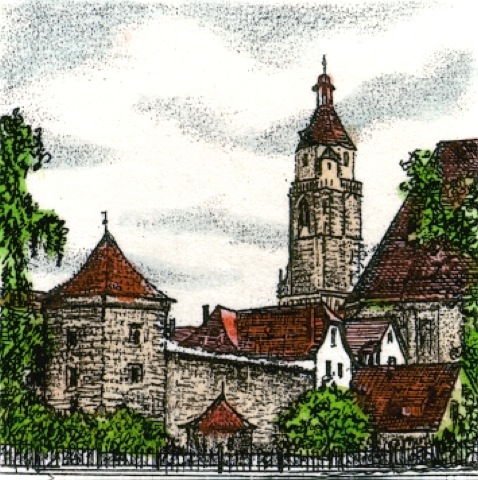 Weißenburg, Stadtmauerturm mit Andreaskirche