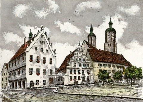 Wemding, Marktplatz mit Kirche