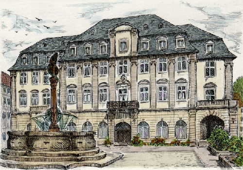 Heidelberg, Rathaus mit Herkulesbrunnen