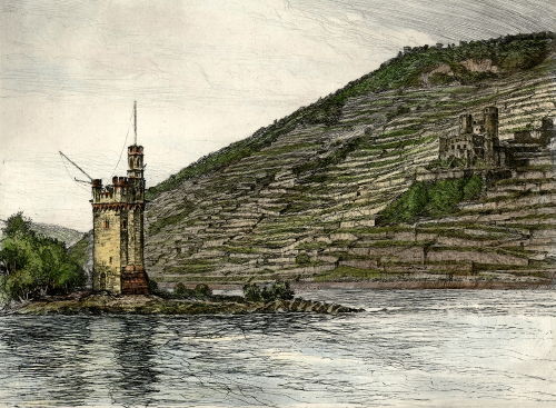 Am Rhein, Mäuseturm mit Ruine Ehrenfels