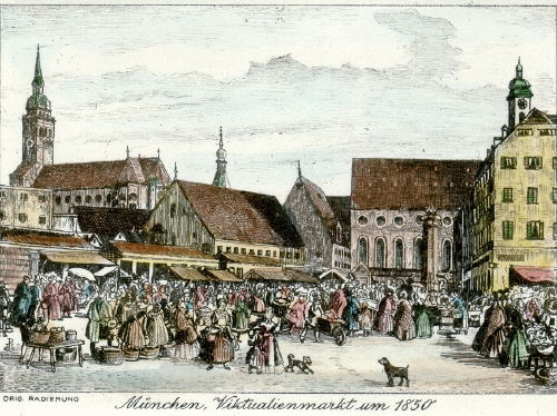 München, Viktualienmarkt um 1850
