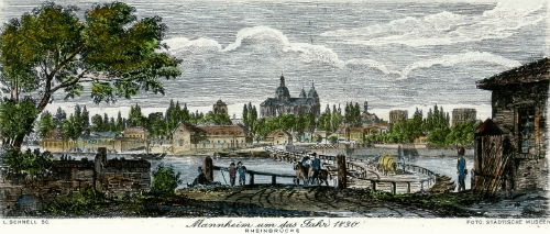Mannheim, Rheinbrücke um 1830