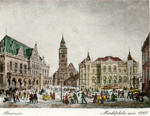 Bremen, Marktplatz um 1864