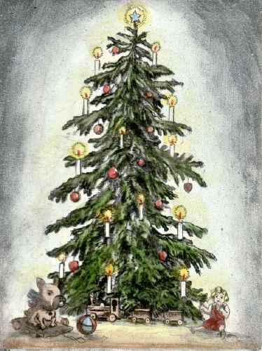 Weihnachtsbaum mit Hund