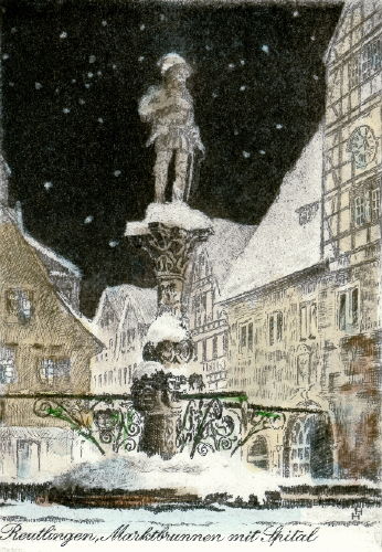 Reutlingen, Marktbrunnen m. Spital