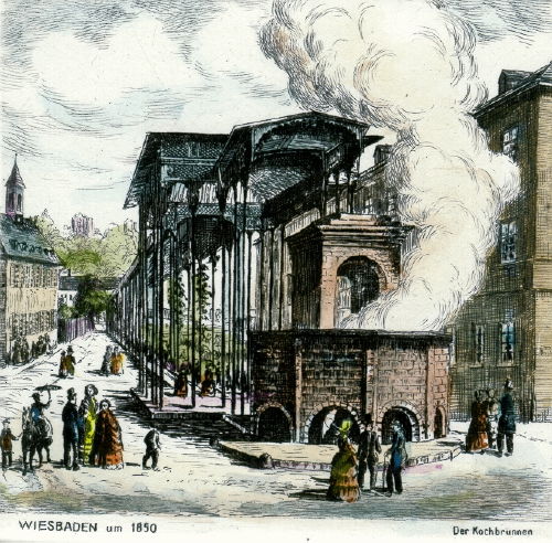 Wiesbaden, der Kochbrunnen um 1850